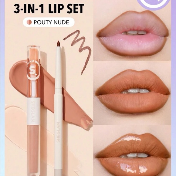 SHEGLAM Soft 90's Glam Lip Liner And Lip Duo Set-Haute Cocoa Lip Set 3-In-1 Lip - Picture 1 of 9